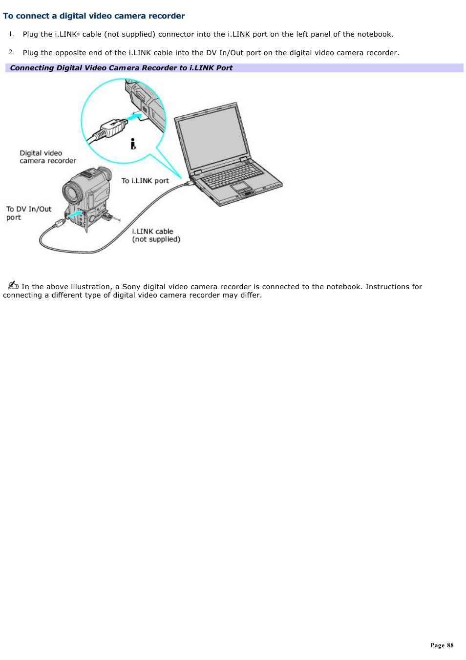 To connect a digital video camera recorder | Sony PCG-GRX560 User Manual | Page 88 / 186