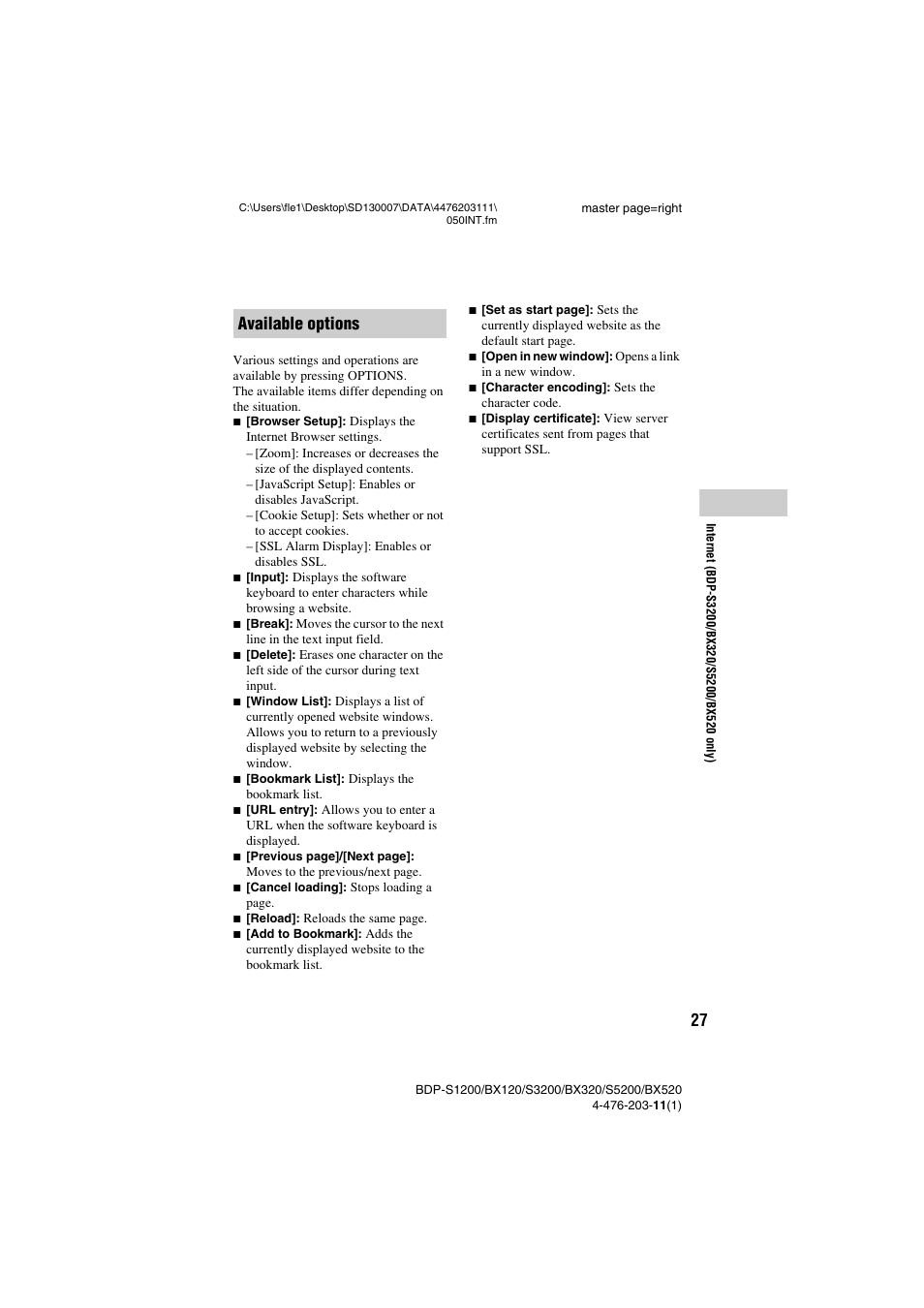 Available options | Sony BDP-S5200 User Manual | Page 27 / 48