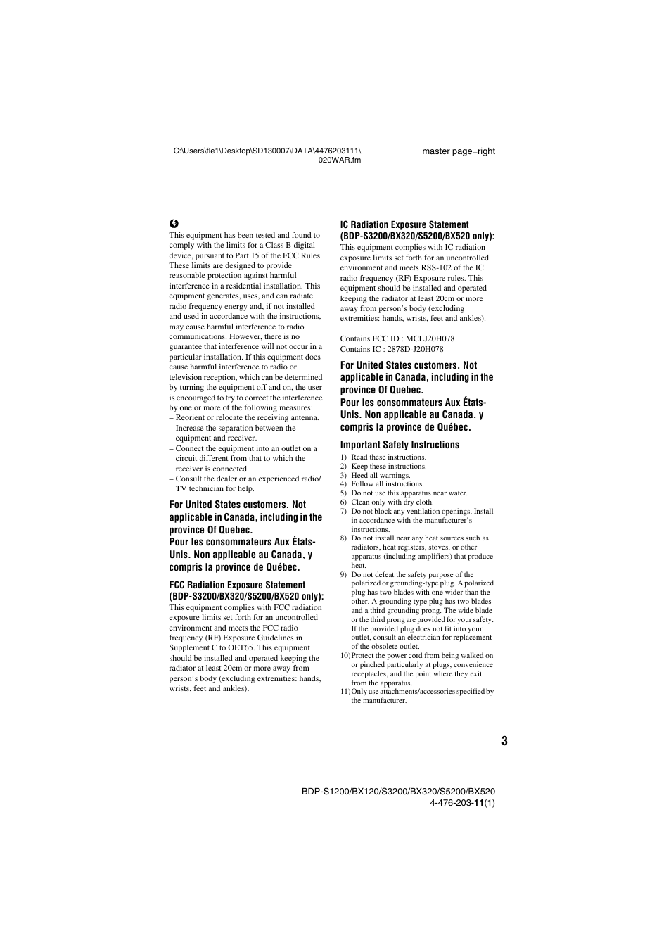 Sony BDP-S5200 User Manual | Page 3 / 48