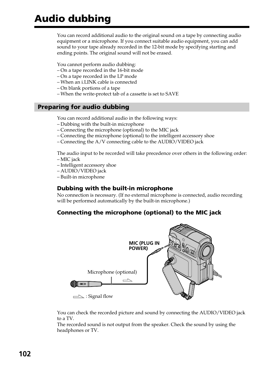 Audio dubbing | Sony DCR-PC105 User Manual | Page 102 / 240