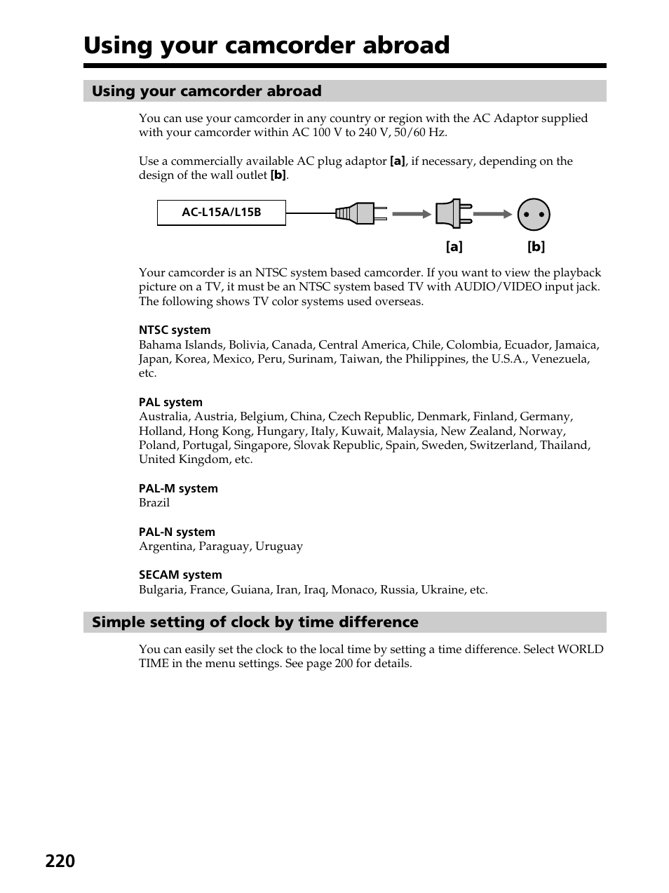 Using your camcorder abroad | Sony DCR-PC105 User Manual | Page 220 / 240