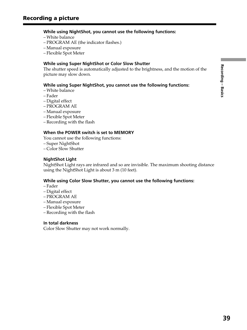 Recording a picture | Sony DCR-PC105 User Manual | Page 39 / 240