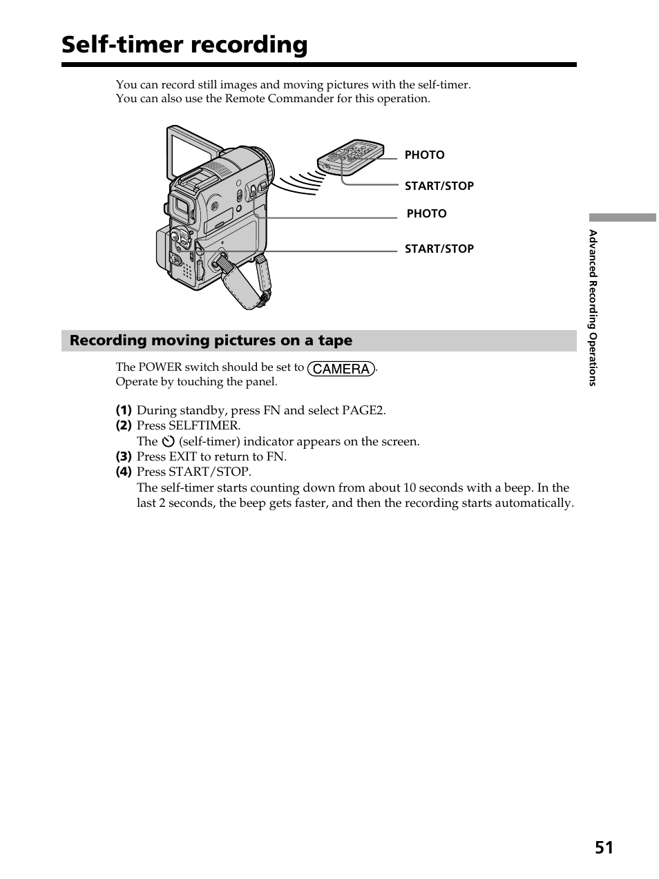 Self-timer recording | Sony DCR-PC105 User Manual | Page 51 / 240