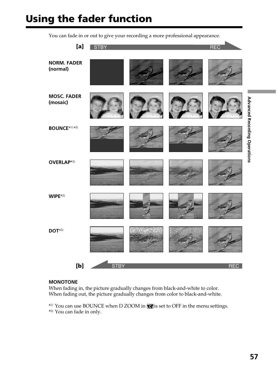 Using the fader function | Sony DCR-PC105 User Manual | Page 57 / 240