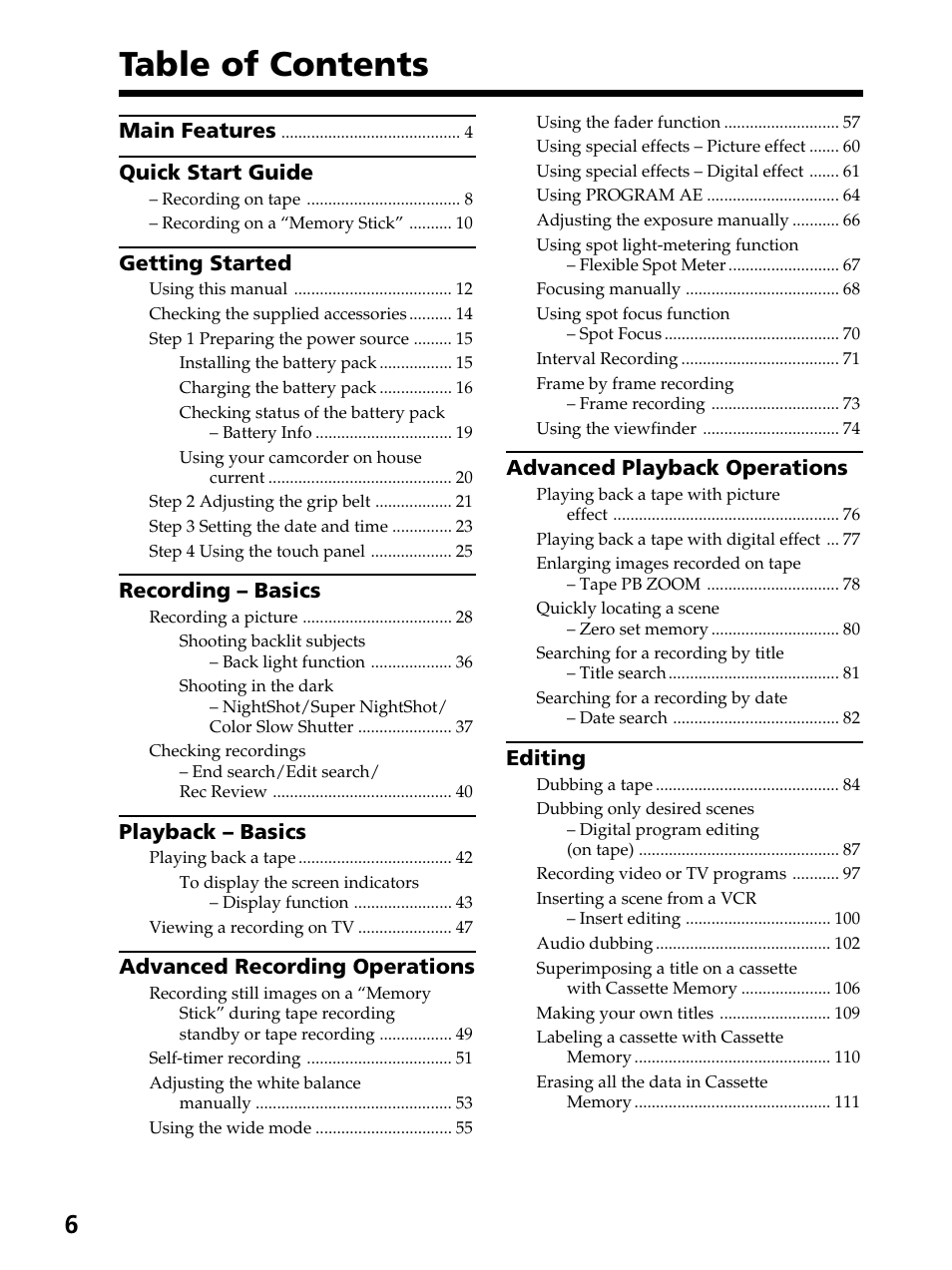 Sony DCR-PC105 User Manual | Page 6 / 240