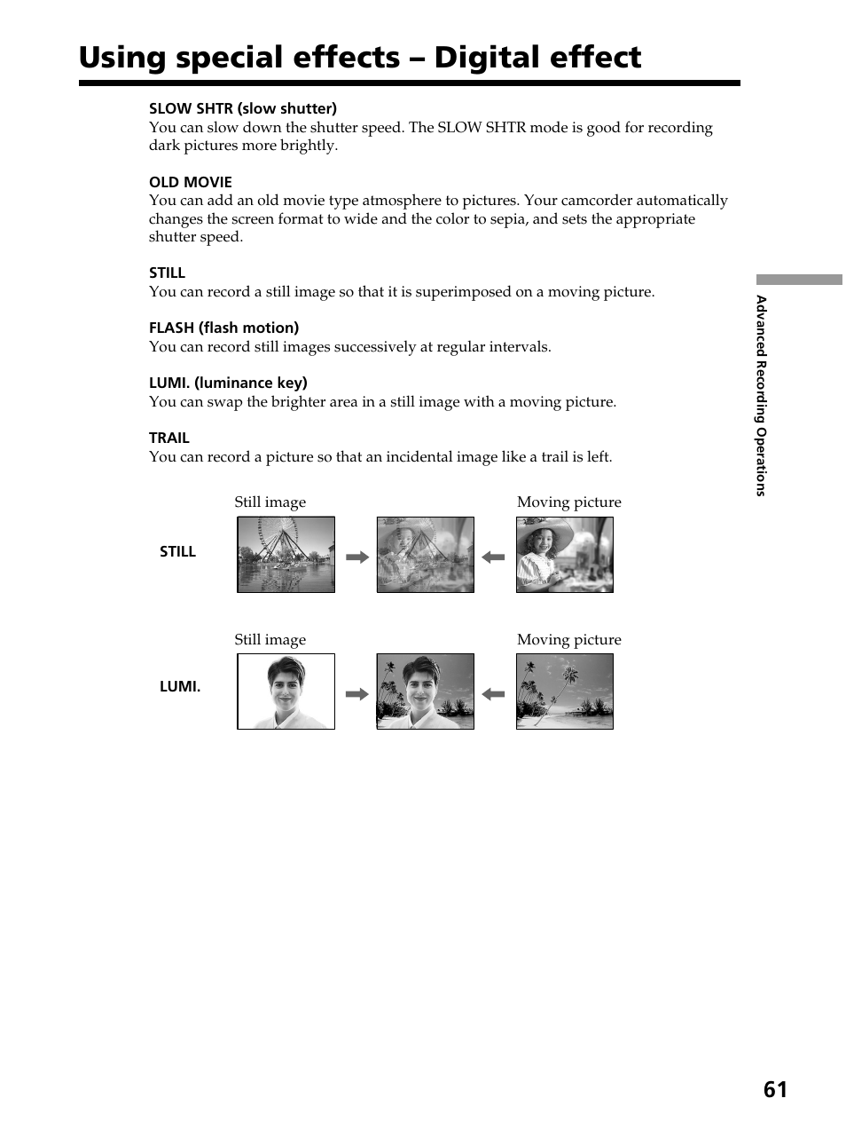 Using special effects – digital effect | Sony DCR-PC105 User Manual | Page 61 / 240