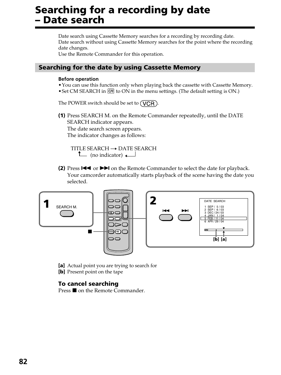 Searching for a recording by date – date search | Sony DCR-PC105 User Manual | Page 82 / 240