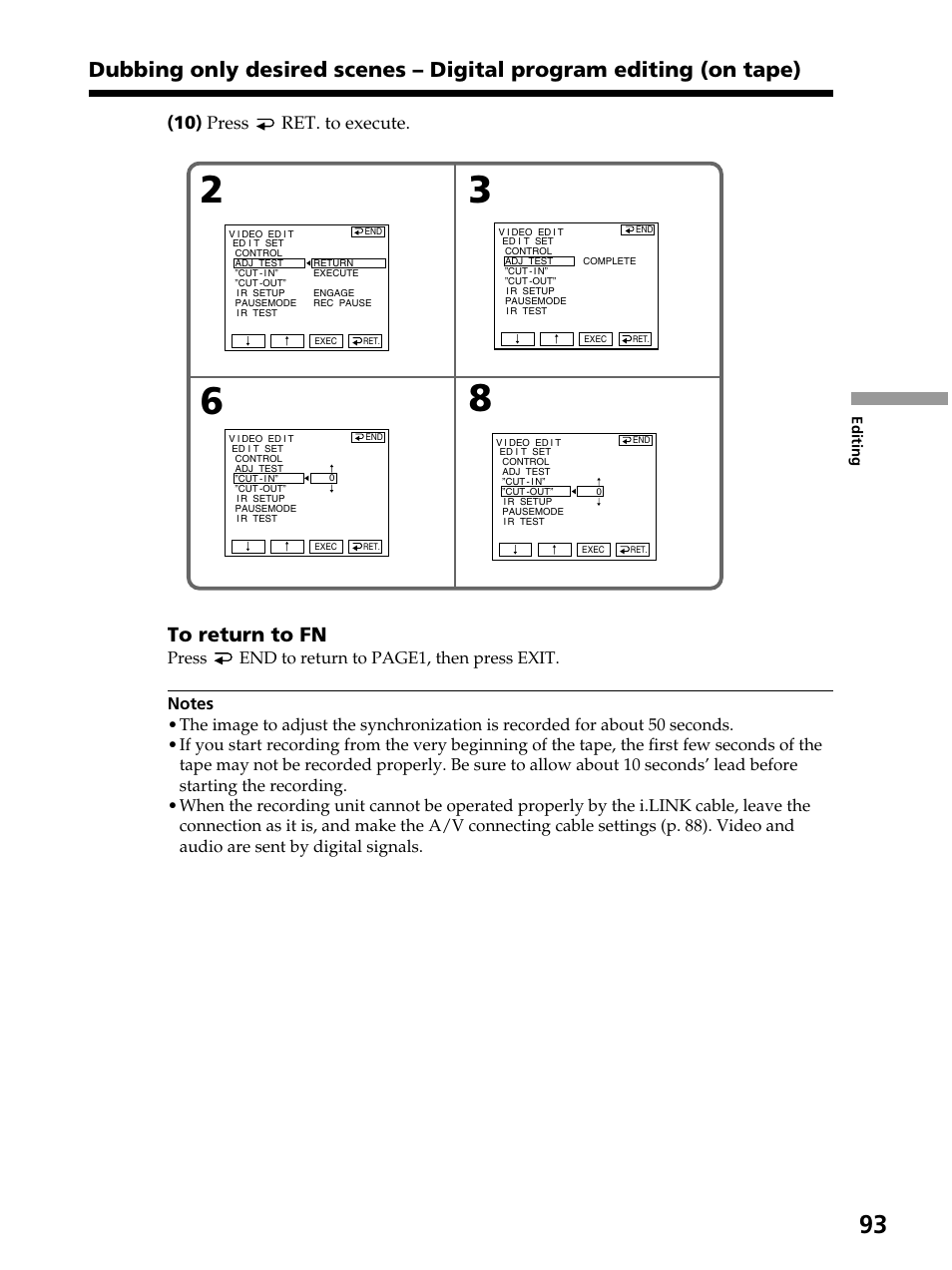 10) press ret. to execute | Sony DCR-PC105 User Manual | Page 93 / 240