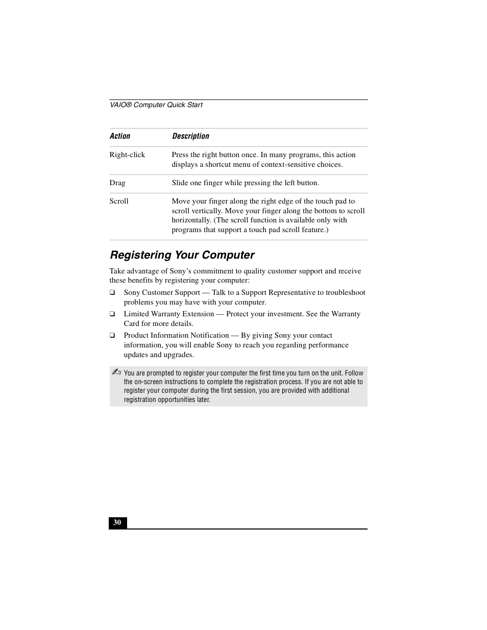 Registering your computer | Sony PCG-NV290 User Manual | Page 30 / 64