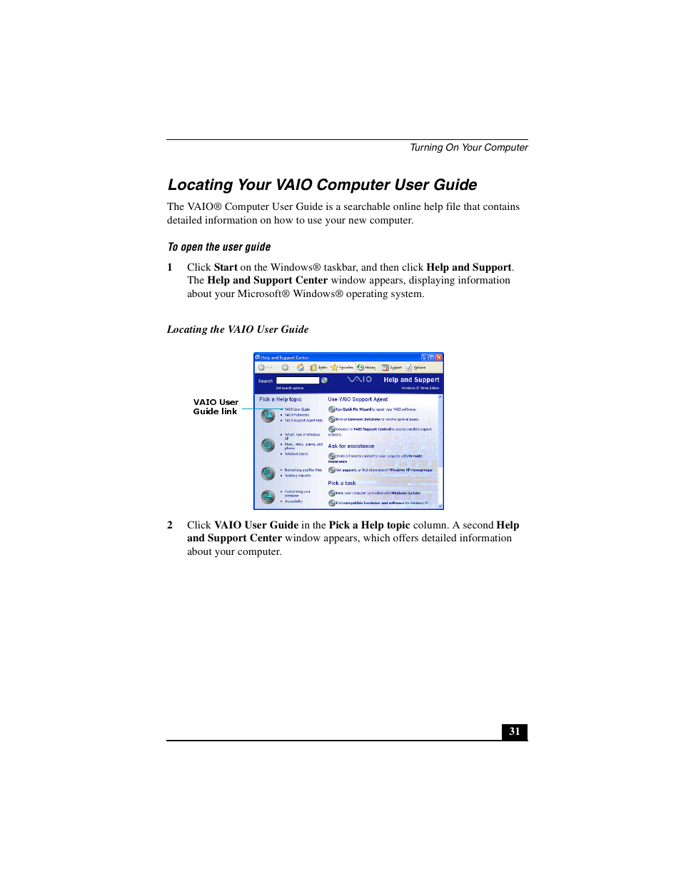 Locating your vaio computer user guide | Sony PCG-NV290 User Manual | Page 31 / 64