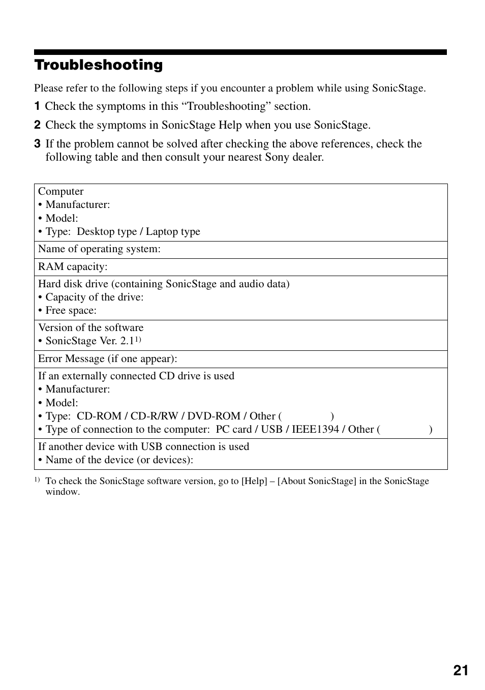 Troubleshooting, 21 troubleshooting | Sony VGF-AP1L User Manual | Page 21 / 24