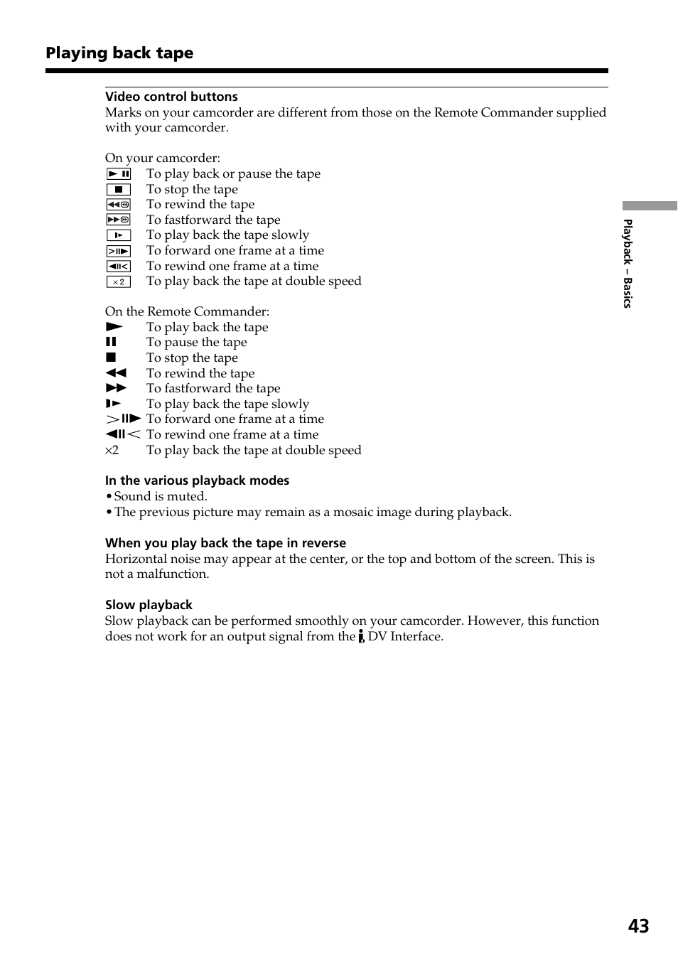 Playing back tape | Sony DCR-TRV33 User Manual | Page 43 / 220