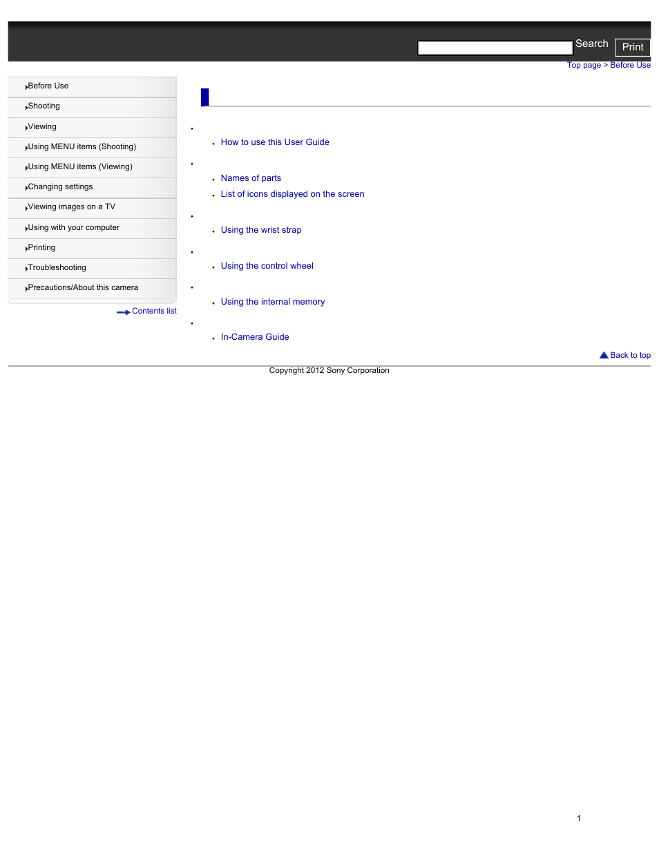 Before use, Cyber-shot user guide print search | Sony DSC-HX30V User Manual | Page 10 / 276