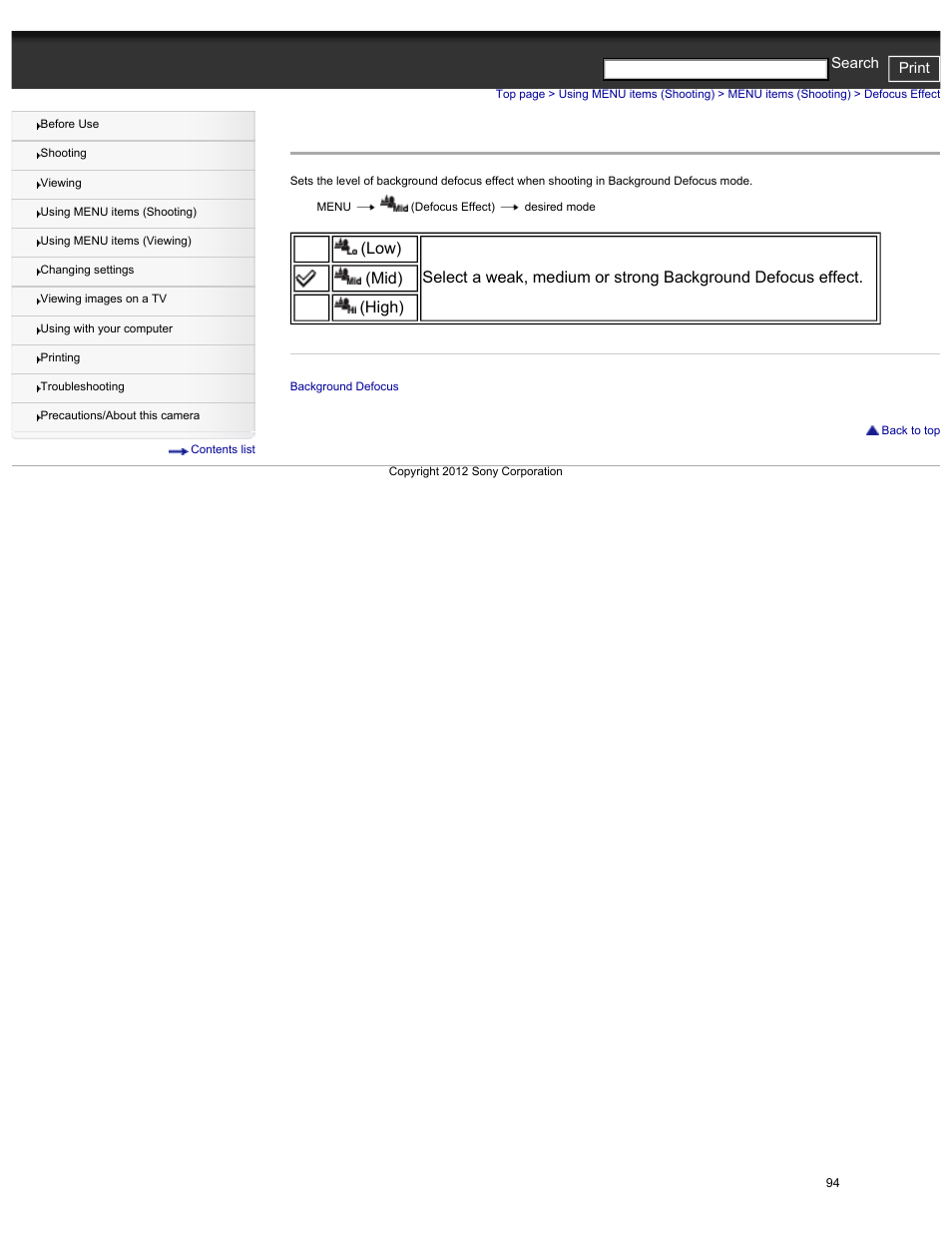 Defocus effect | Sony DSC-HX30V User Manual | Page 103 / 276