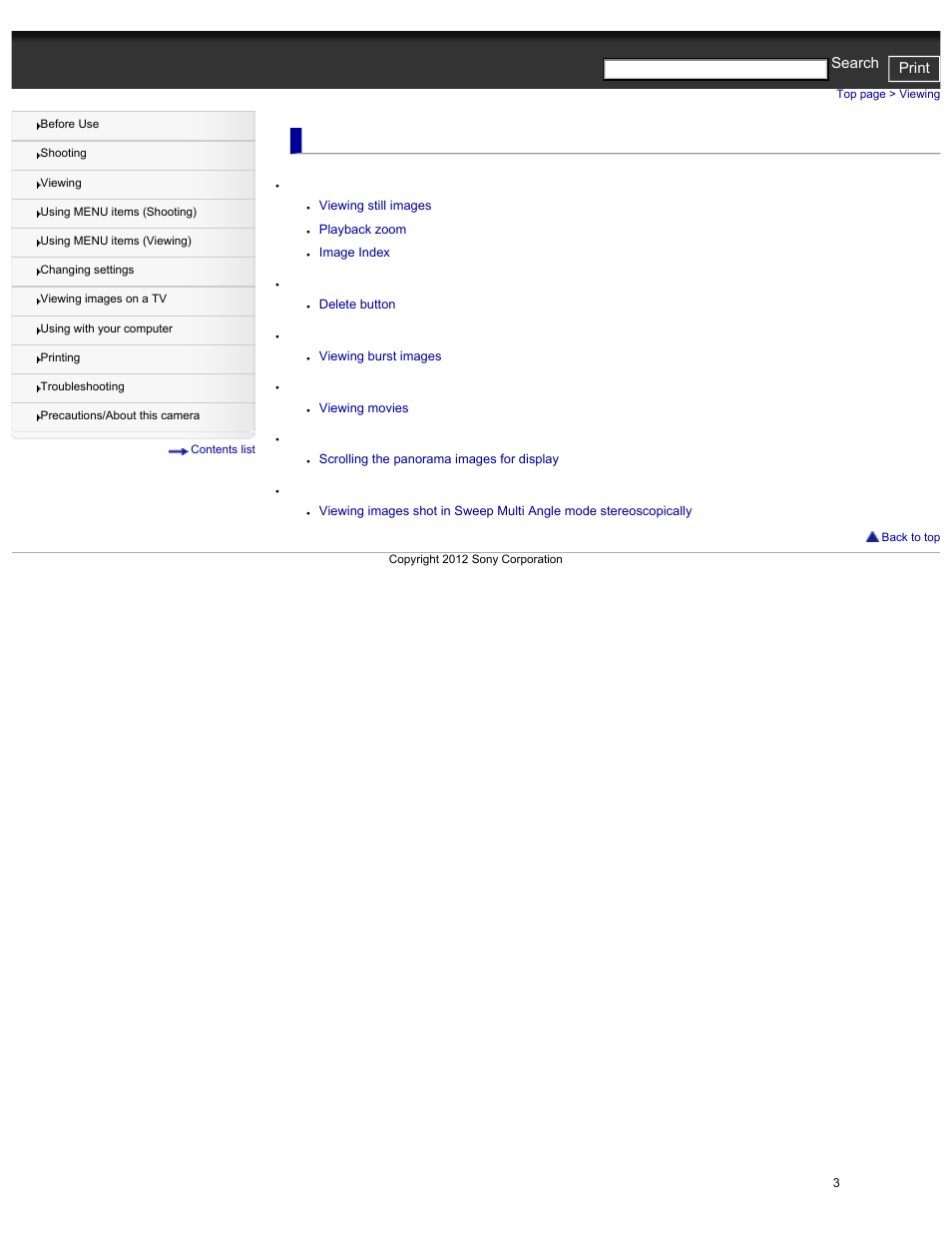 Viewing, Viewing still images, Viewing panorama images | Cyber-shot user guide print search | Sony DSC-HX30V User Manual | Page 12 / 276