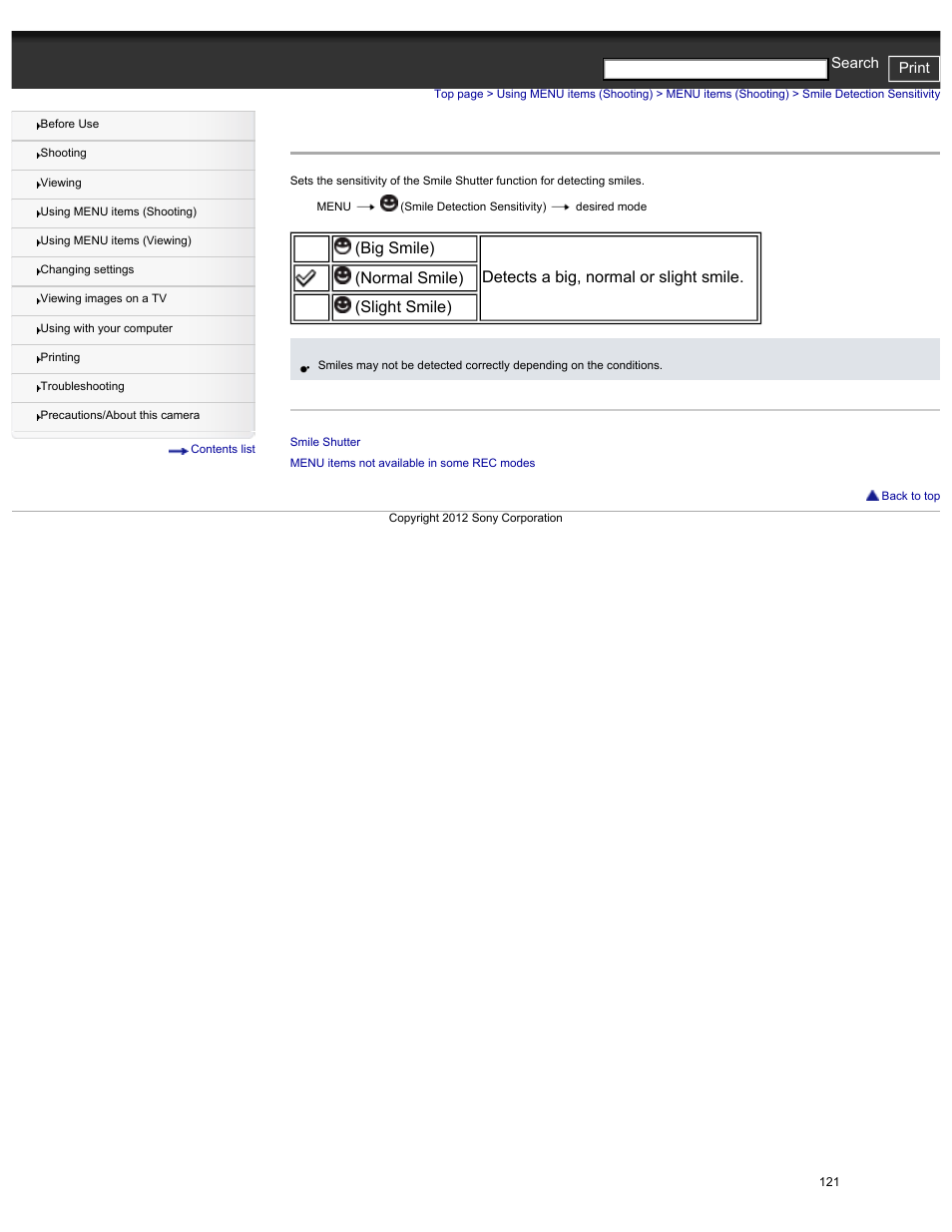 Smile detection sensitivity | Sony DSC-HX30V User Manual | Page 130 / 276