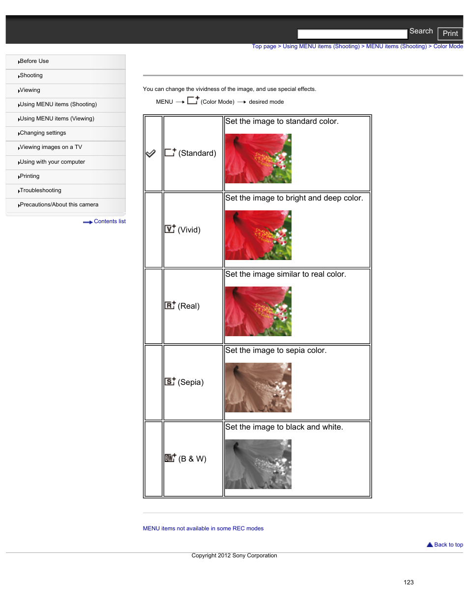 Color mode | Sony DSC-HX30V User Manual | Page 132 / 276