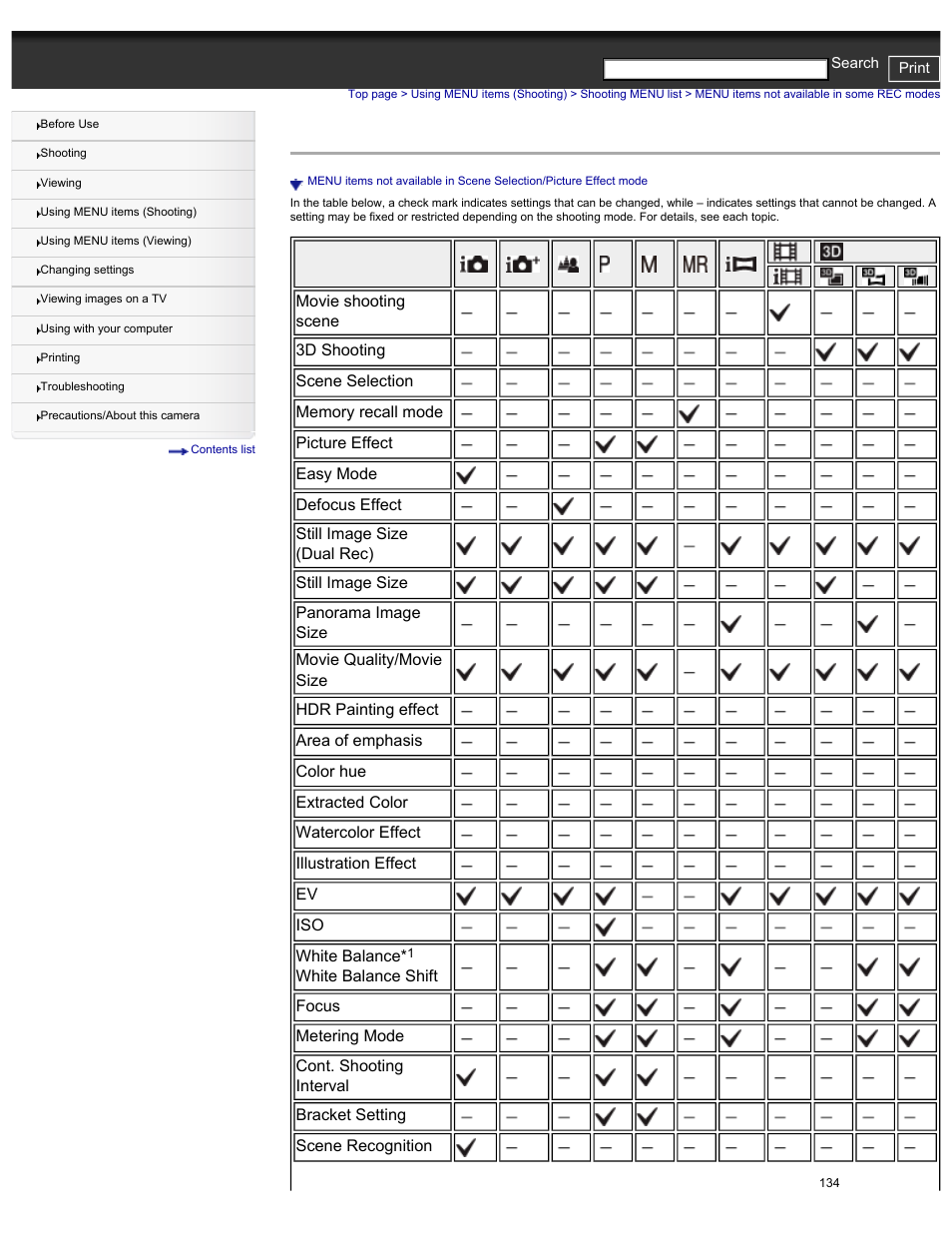 Enu items not available in some rec modes, Menu items not available in some rec modes | Sony DSC-HX30V User Manual | Page 143 / 276