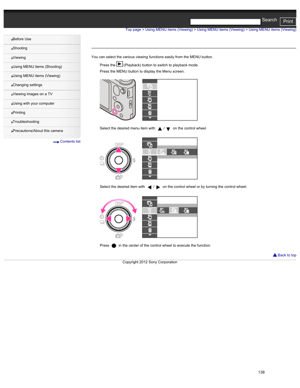 Using menu items (viewing), Cyber-shot user guide print search | Sony DSC-HX30V User Manual | Page 147 / 276