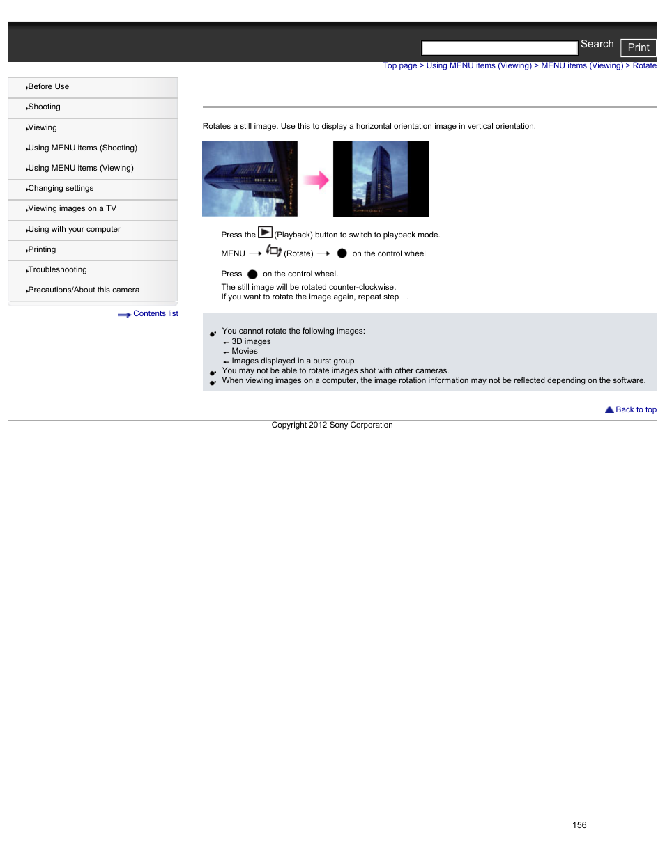 Rotate, Cyber-shot user guide print search | Sony DSC-HX30V User Manual | Page 165 / 276