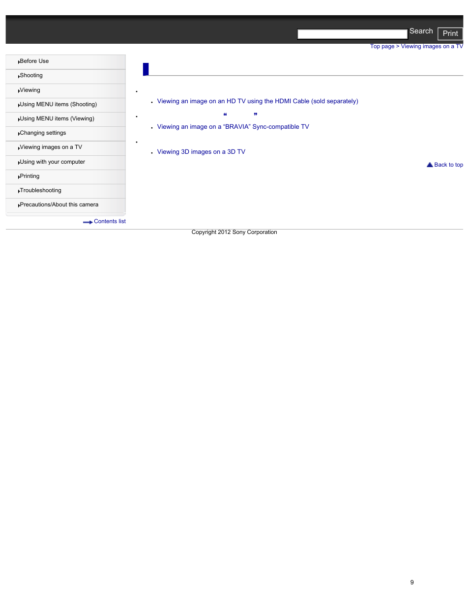 Viewing images on a tv, Cyber-shot user guide print search | Sony DSC-HX30V User Manual | Page 18 / 276