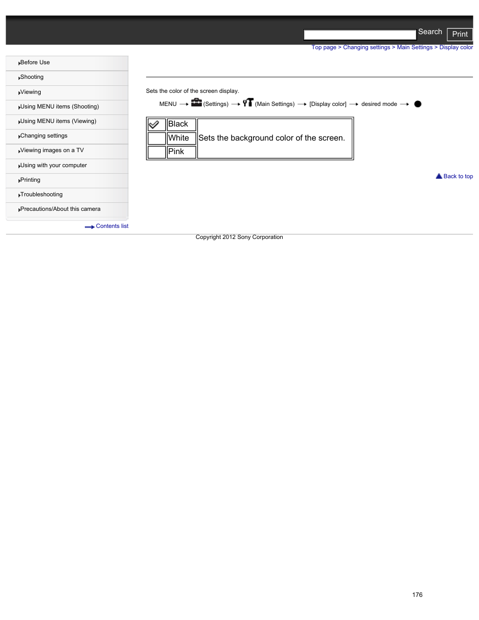 Display color | Sony DSC-HX30V User Manual | Page 185 / 276