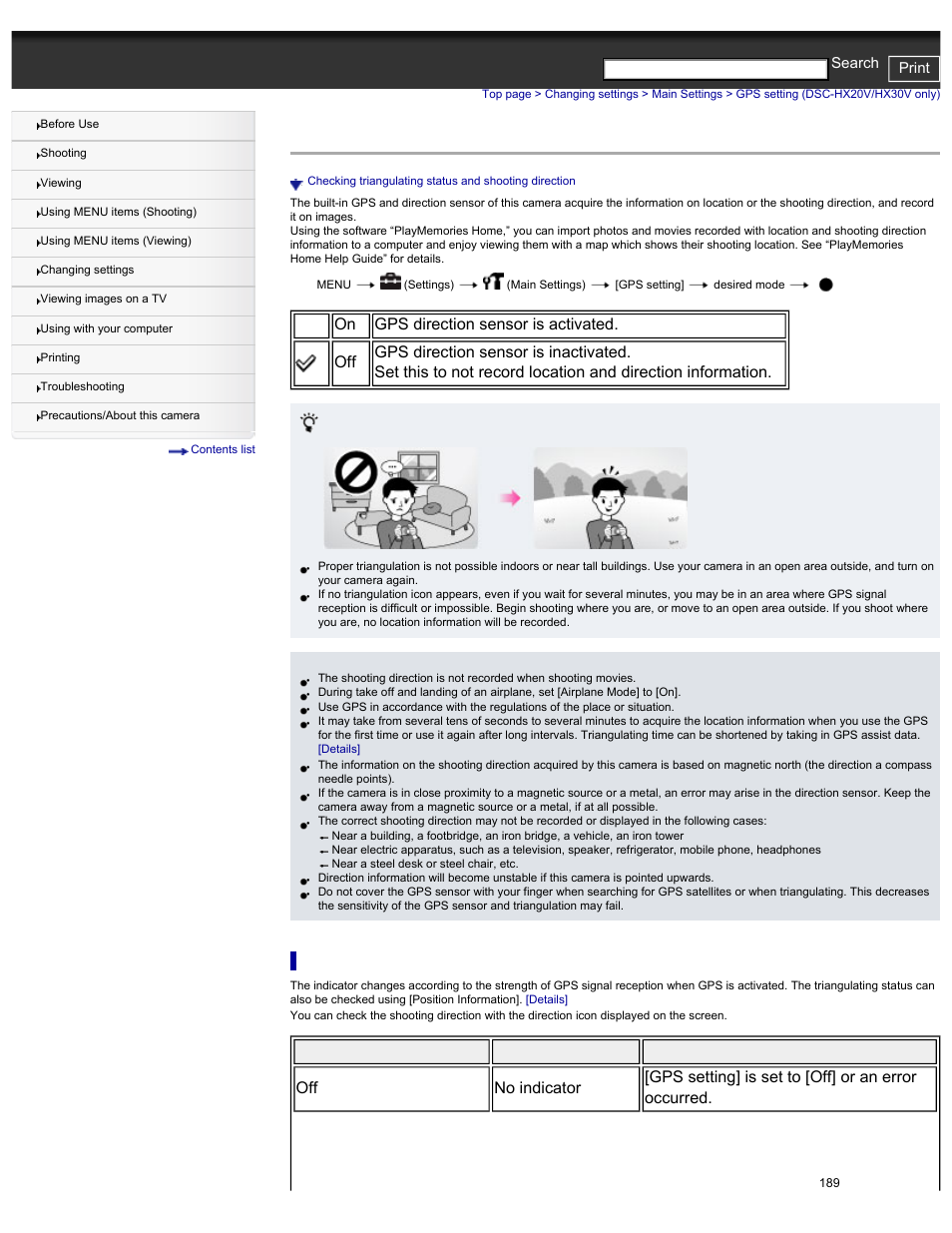 Gps setting (dsc-hx20v/hx30v only), For details on the function, see [gps setting, Details | Cyber-shot user guide print search | Sony DSC-HX30V User Manual | Page 198 / 276