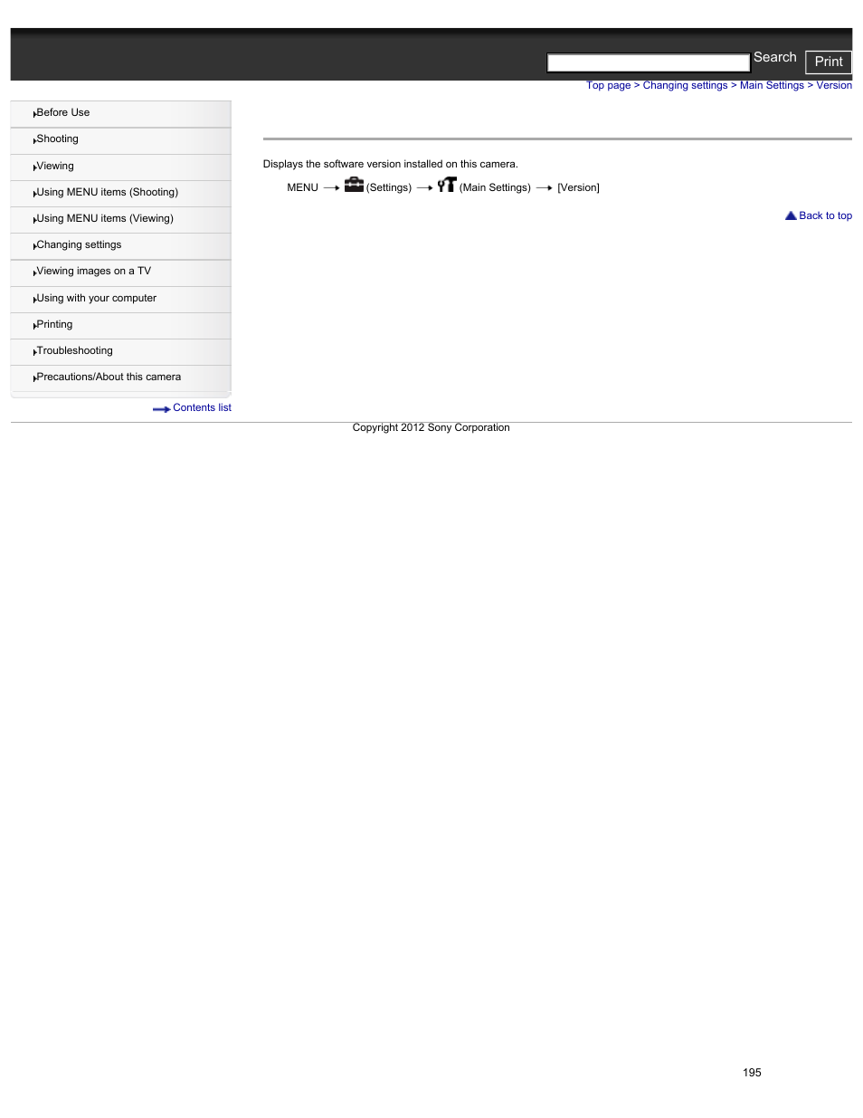 Version, Cyber-shot user guide print search | Sony DSC-HX30V User Manual | Page 204 / 276