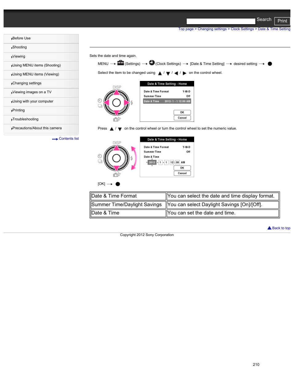 Date & time setting | Sony DSC-HX30V User Manual | Page 219 / 276