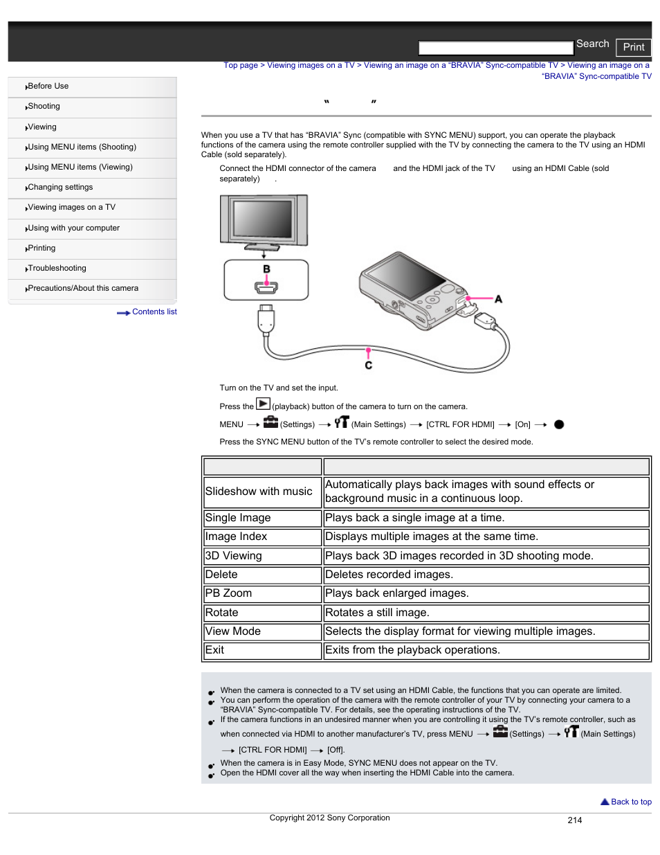 Viewing an image on a “bravia” sync-compatible tv | Sony DSC-HX30V User Manual | Page 223 / 276