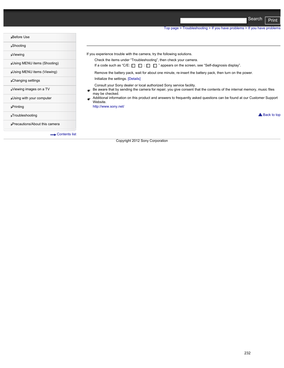 If you have problems, Cyber-shot user guide print search | Sony DSC-HX30V User Manual | Page 241 / 276