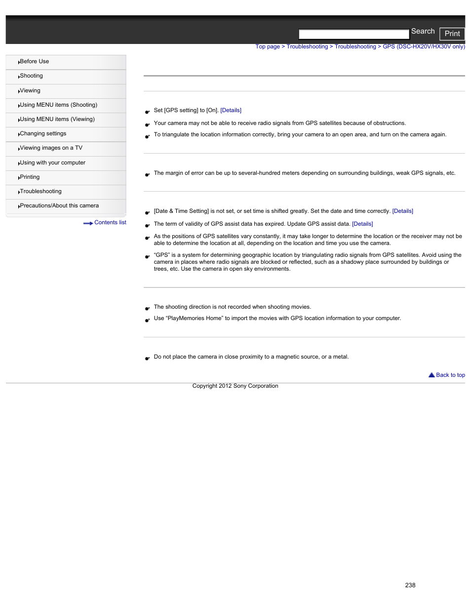 Gps (dsc-hx20v/hx30v only), Cyber-shot user guide print search | Sony DSC-HX30V User Manual | Page 247 / 276
