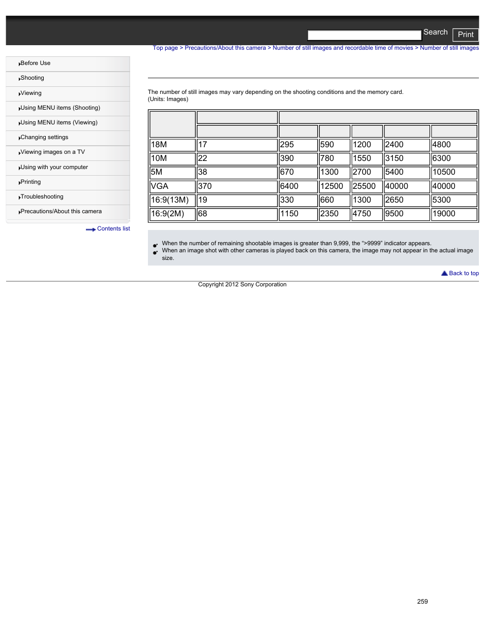 Number of still images | Sony DSC-HX30V User Manual | Page 268 / 276
