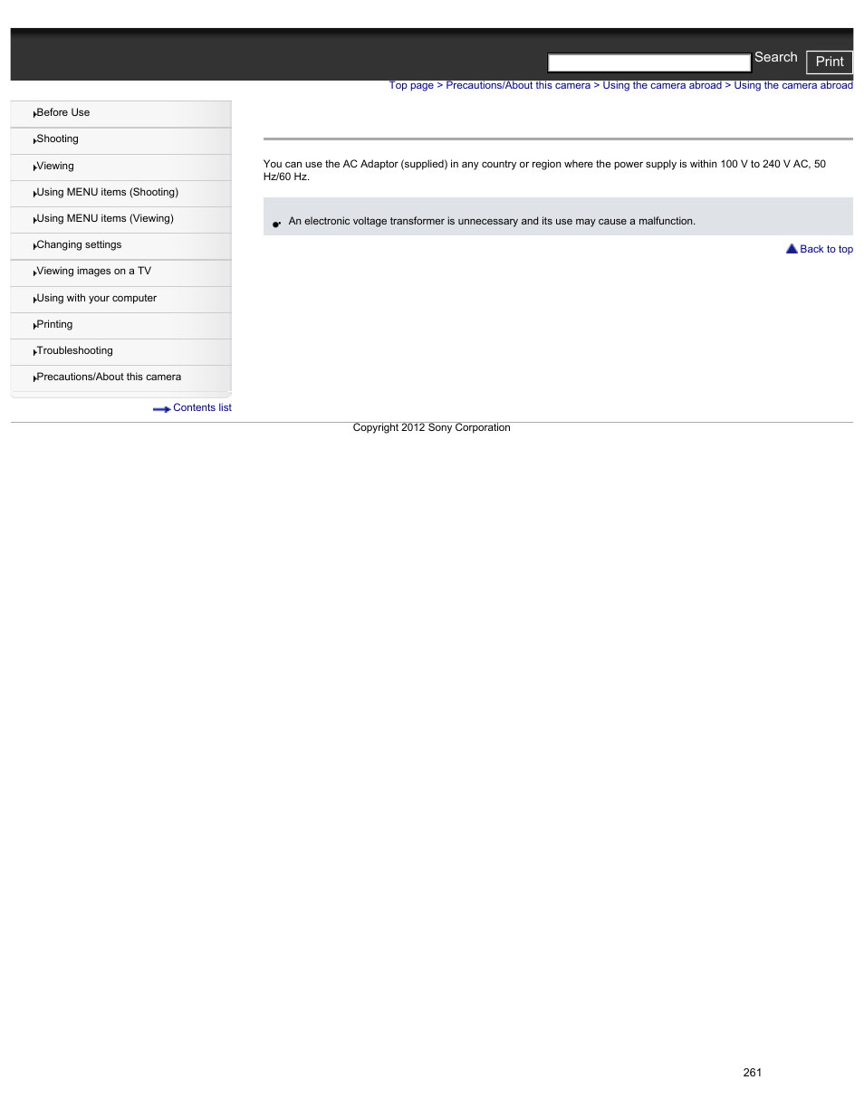Using the camera abroad, Cyber-shot user guide print search | Sony DSC-HX30V User Manual | Page 270 / 276