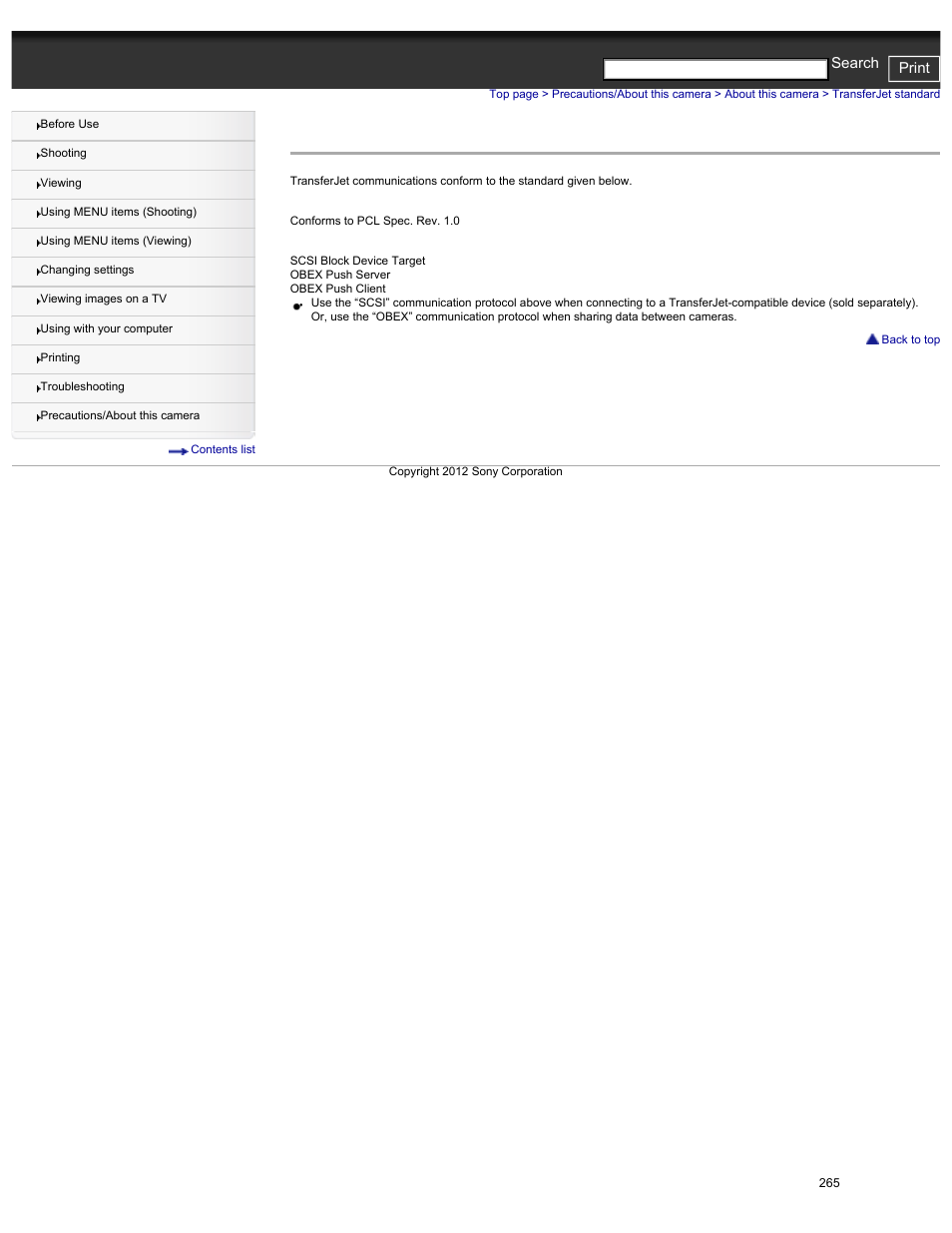 Transferjet standard, Cyber-shot user guide print search | Sony DSC-HX30V User Manual | Page 274 / 276