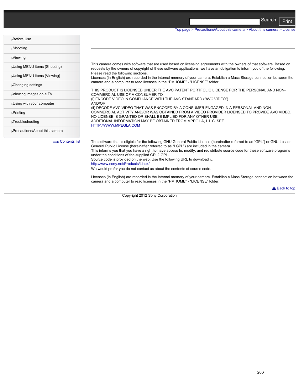 License, Cyber-shot user guide print search | Sony DSC-HX30V User Manual | Page 275 / 276