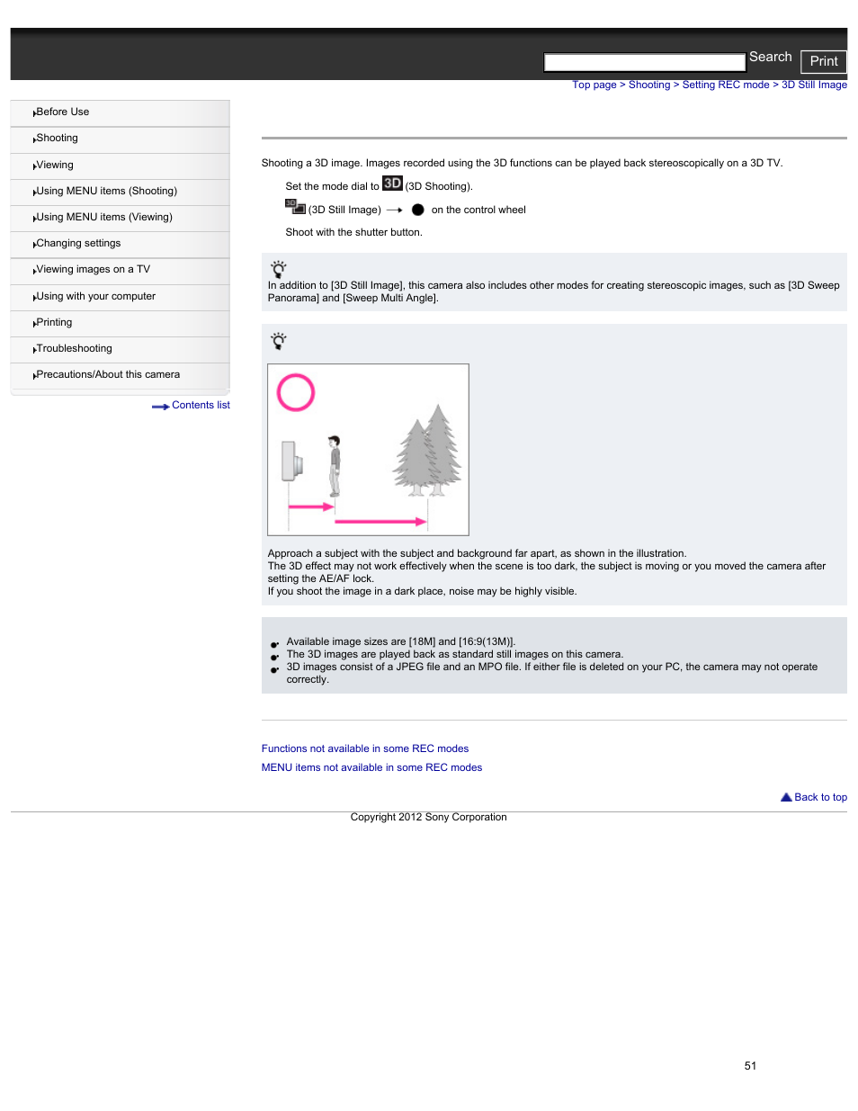 3d still image, Cyber-shot user guide print search | Sony DSC-HX30V User Manual | Page 60 / 276