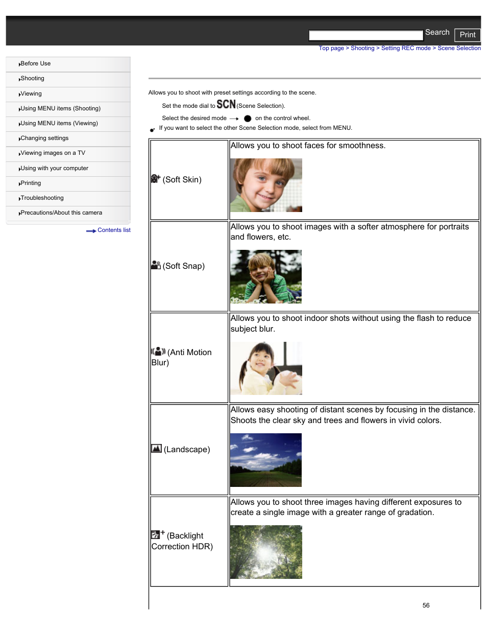 Scene selection | Sony DSC-HX30V User Manual | Page 65 / 276