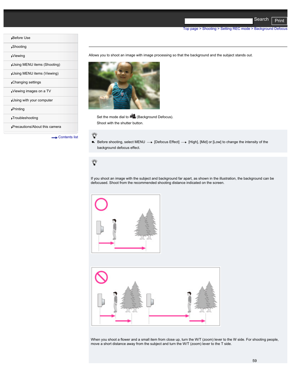 Background defocus, Cyber-shot user guide print search | Sony DSC-HX30V User Manual | Page 68 / 276
