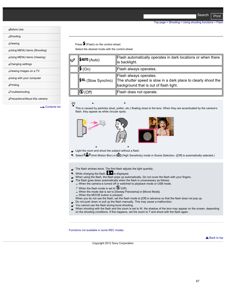 Flash, Cyber-shot user guide print search | Sony DSC-HX30V User Manual | Page 76 / 276