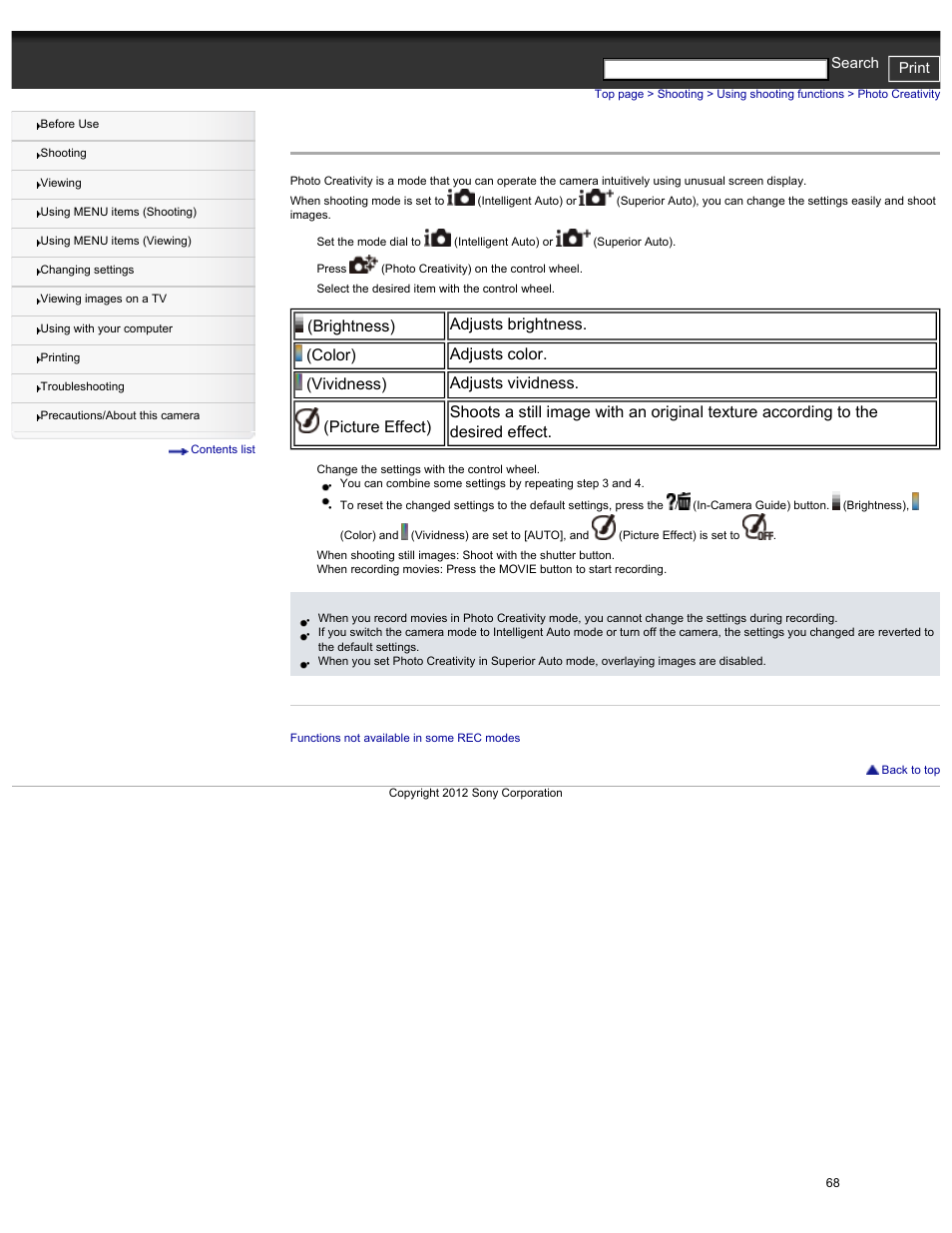 Photo creativity, Cyber-shot user guide print search | Sony DSC-HX30V User Manual | Page 77 / 276