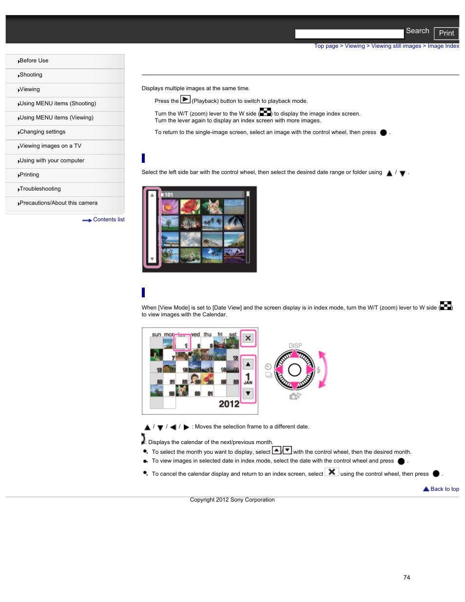 Image index, Cyber-shot user guide print search | Sony DSC-HX30V User Manual | Page 83 / 276