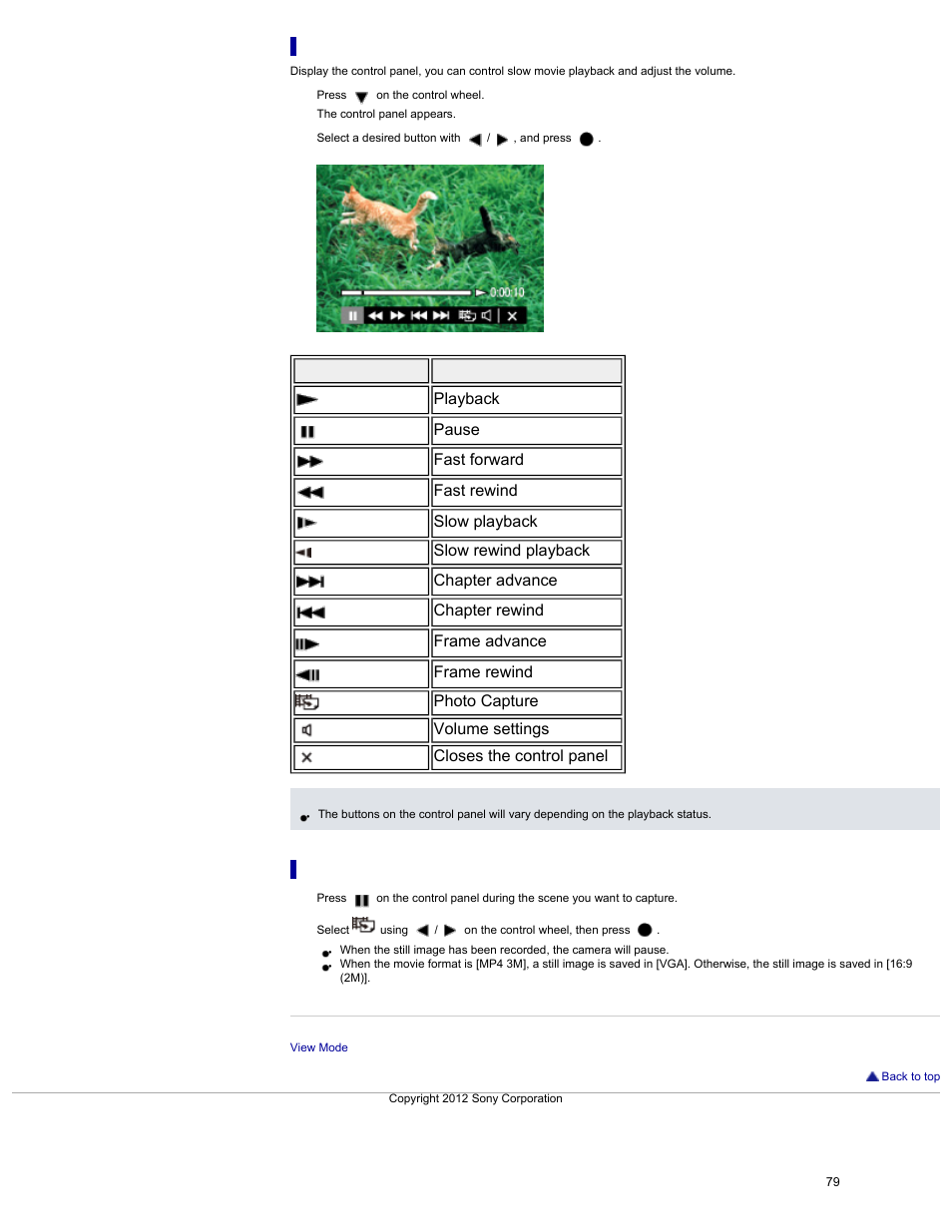 Displaying the control panel, Capture a still image from a movie | Sony DSC-HX30V User Manual | Page 88 / 276
