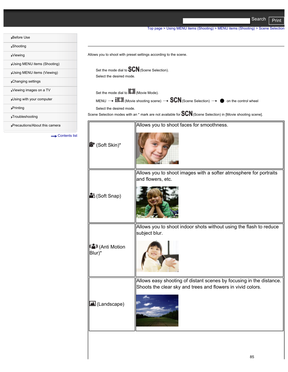 Scene selection, Details | Sony DSC-HX30V User Manual | Page 94 / 276