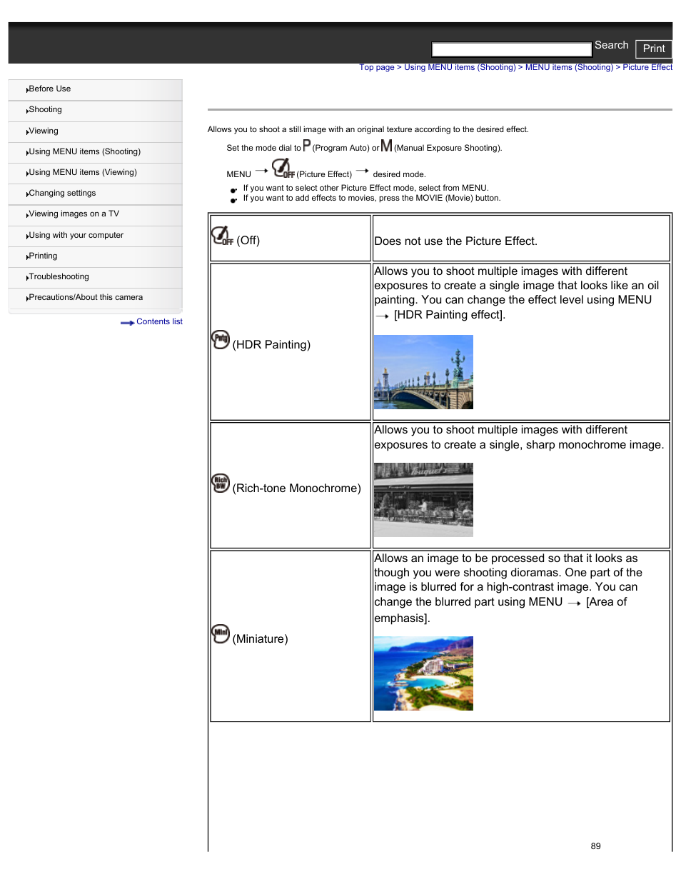 Picture effect | Sony DSC-HX30V User Manual | Page 98 / 276