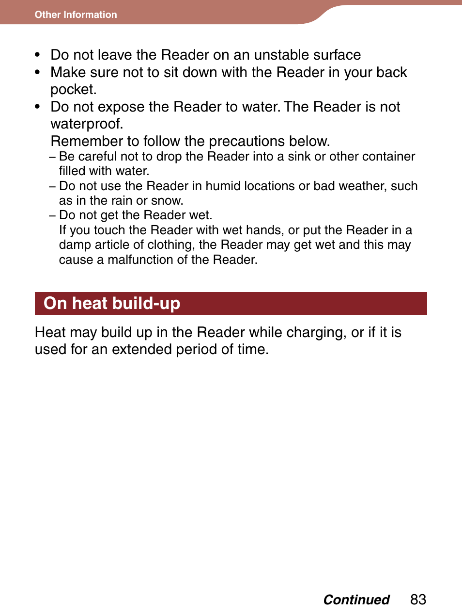 On heat build-up | Sony PRS-300LC User Manual | Page 83 / 92