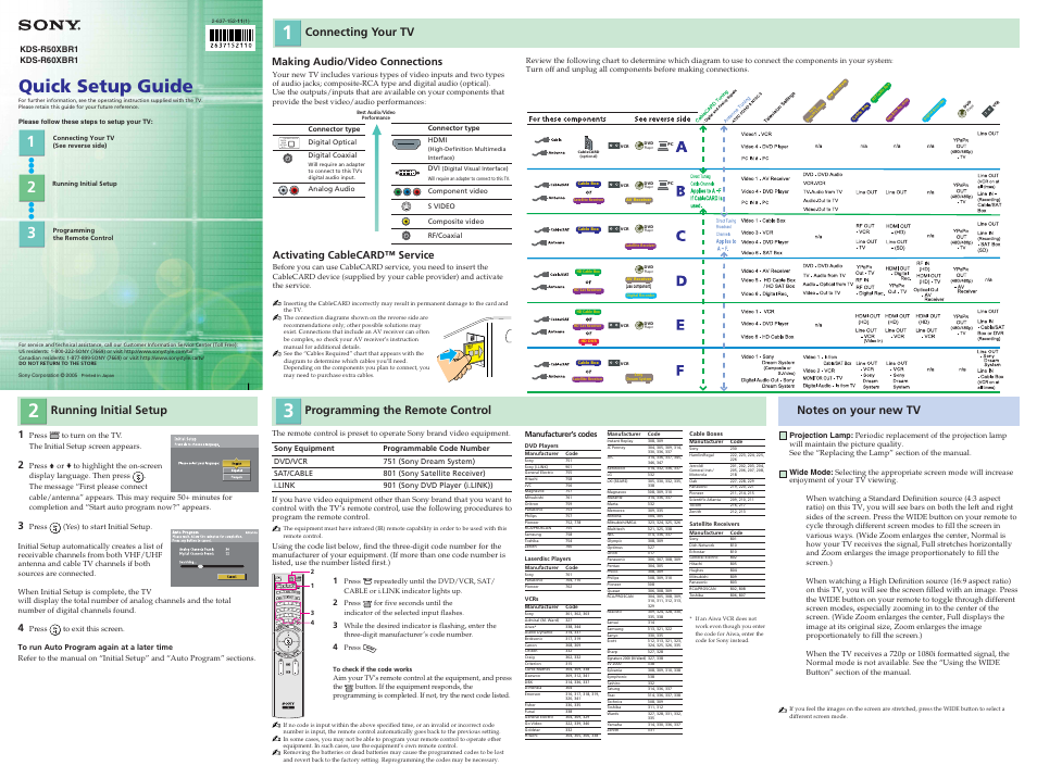 Sony KDS-R50XBR1 User Manual | 2 pages