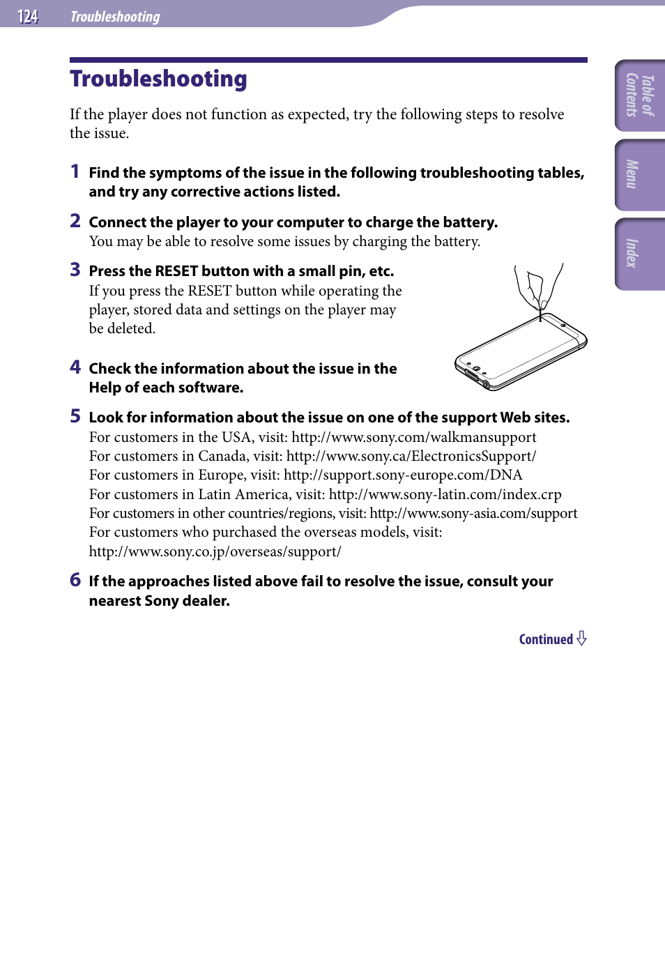 Troubleshooting | Sony NWZ-A829 User Manual | Page 124 / 161