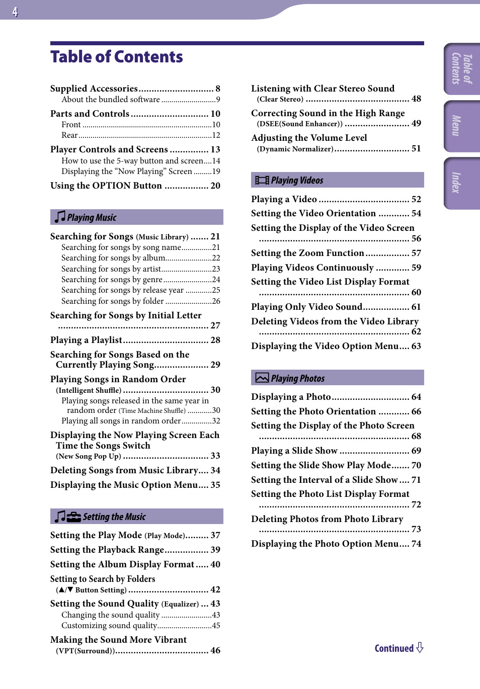 Sony NWZ-A829 User Manual | Page 4 / 161