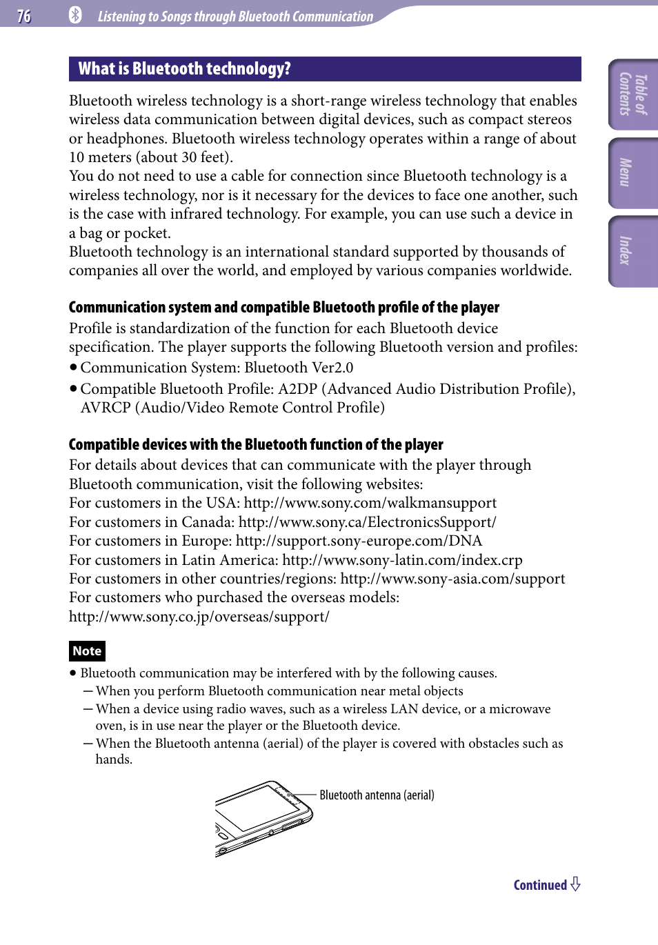 What is bluetooth technology | Sony NWZ-A829 User Manual | Page 76 / 161